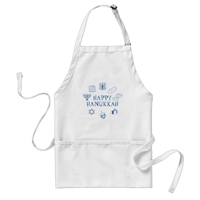 Happy Hanukkah blue white custom cute  Adult Apron (Front)