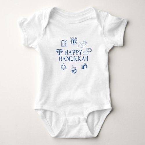 Happy Hanukkah blue white custom cute  Baby Bodysuit