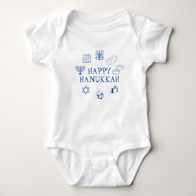 Happy Hanukkah blue white custom cute  Baby Bodysuit (Front)