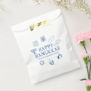 Happy Hanukkah blue white custom family name Favor Bag