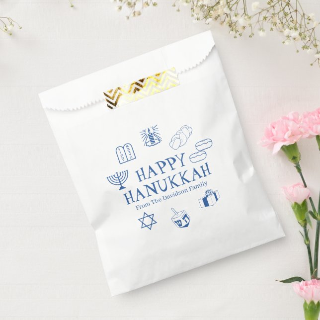 Happy Hanukkah blue white custom family name Favor Bag (Sealed)
