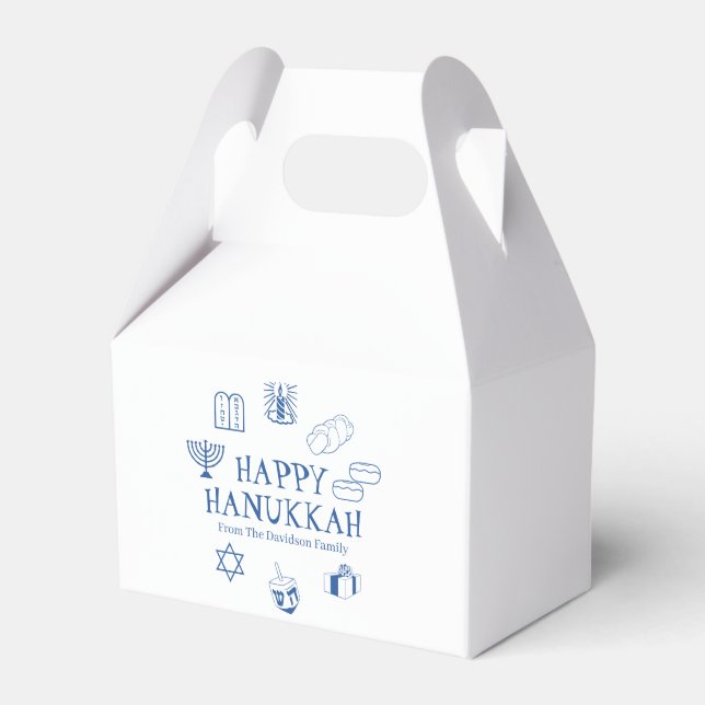 Happy Hanukkah blue white custom family name Favor Boxes (Front Side)
