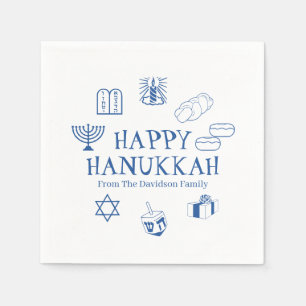 Happy Hanukkah blue white custom family name Napkins