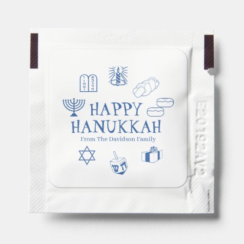 Happy Hanukkah blue white custom name favors Hand Sanitizer Packet