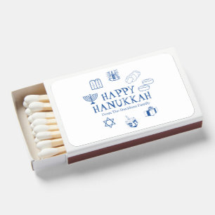 Happy Hanukkah blue white custom name gift favors Matchboxes