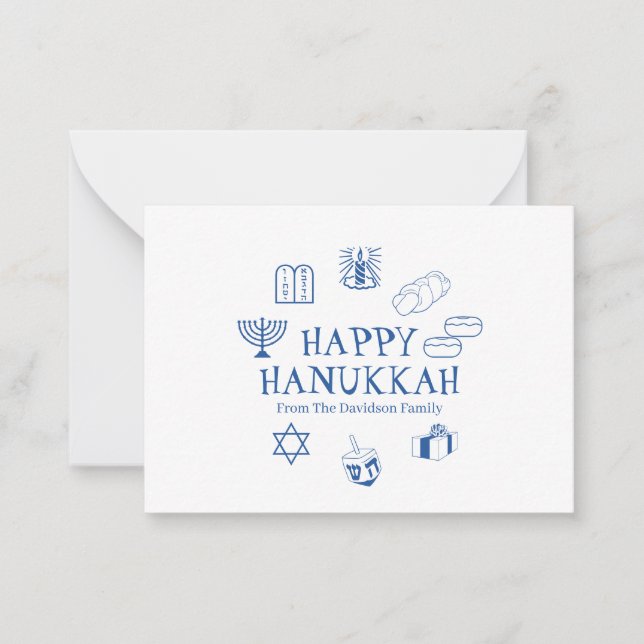 Happy Hanukkah blue white custom name  Note Card (Front)