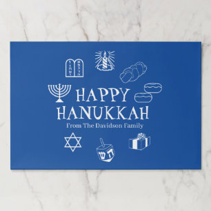 Happy Hanukkah blue & white custom name placemats