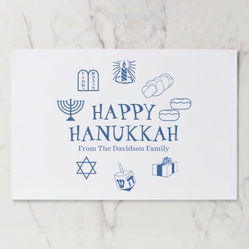 Happy Hanukkah blue white custom name placemats