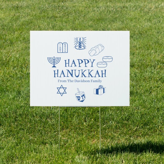 Happy Hanukkah blue white custom name Sign (Insitu)