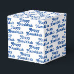 Happy Hanukkah blue white cute typography pattern Favor Boxes<br><div class="desc">Happy Hanukkah blue and white cute typography pattern modern Favor Box.
Blue text pattern on white background.</div>
