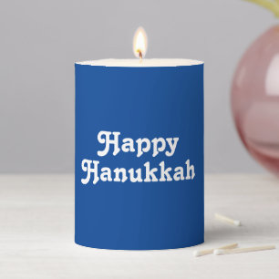 Happy Hanukkah blue white cute typography simple Pillar Candle