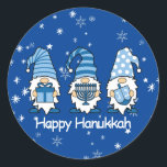 Happy Hanukkah Blue & White Gnome Stickers<br><div class="desc">Beautiful Blues Happy Hanukkah Gnome Round Stickers measuring 1.5 inches/20 per sheet! Adorable & perfect for party favors,  envelope seals & more!</div>