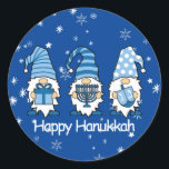 Happy Hanukkah Blue & White Gnome Stickers<br><div class="desc">Beautiful Blues Happy Hanukkah Gnome Round Stickers measuring 1.5 inches/20 per sheet! Adorable & perfect for party favors,  envelope seals & more!</div>