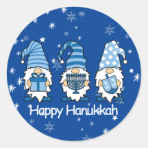 Happy Hanukkah Blue & White Gnome Stickers