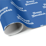 Happy Hanukkah blue white Jewish Holiday cute Gift Wrapping Paper<br><div class="desc">Happy Hanukkah blue and white cute typography pattern Jewish Holiday cute Gift Wrapping Paper.
White text pattern on blue background.</div>