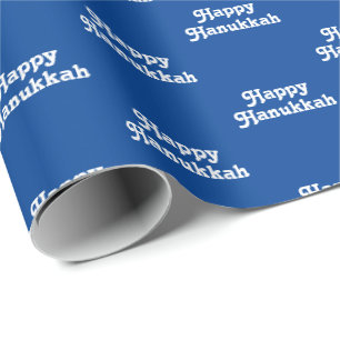 Happy Hanukkah blue white Jewish Holiday cute Gift Wrapping Paper
