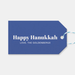 Happy Hanukkah blue white modern striped custom Gift Tags