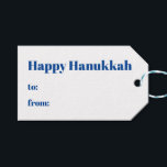 Happy Hanukkah blue white to from modern Gift Tags<br><div class="desc">Happy Hanukkah blue and white to from blank cute modern Christmas Gift Tags.
Fully customizable blue text,  available in kraft or white paper,  blue colored back.</div>