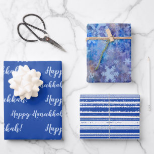 Happy Hanukkah Blue Winter Wrapping Paper Sheets