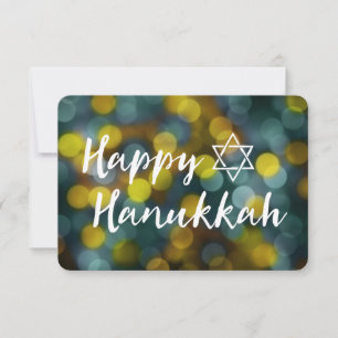 happy hanukkah bokeh lights invitation