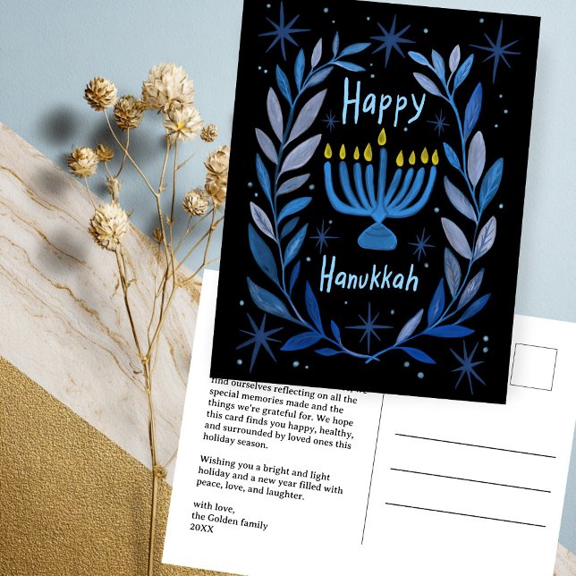 Happy Hanukkah Botanical Menorah Watercolor CUSTOM Holiday Postcard (Happy Hanukkah Botanical Menorah Watercolor CUSTOM Holiday Postcard
)