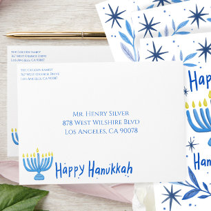 Happy Hanukkah Botanical Menorah Watercolor Envelope