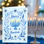 Happy Hanukkah Botanical Menorah Watercolor Holiday Card<br><div class="desc">Sweet drawing to wish someone happy hanukkah! Click "edit using design tool" to add your own text. Also available as postcard, flat card or digital download to send instantly via email or text message. Check my shop for more or let me know if you'd like something custom! I can create...</div>