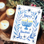 Happy Hanukkah Botanical Menorah Watercolor Holiday Card<br><div class="desc">Sweet drawing to wish someone happy hanukkah! Click "edit using design tool" to add your own text. Also available as postcard, flat card or digital download to send instantly via email or text message. Check my shop for more or let me know if you'd like something custom! I can create...</div>