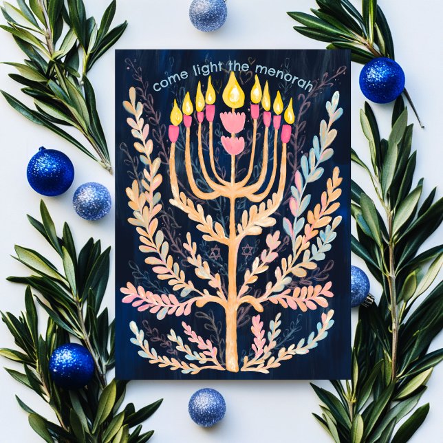 Happy Hanukkah Botanical Menorah Watercolor Holiday Card (Happy Hanukkah Botanical Menorah Watercolor Holiday Card
)