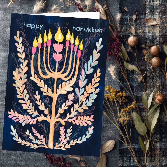 Happy Hanukkah Botanical Menorah Watercolor Holiday Card (Happy Hanukkah Botanical Menorah Watercolor Holiday Card
)