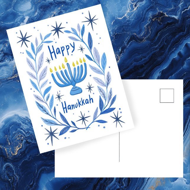 Happy Hanukkah Botanical Menorah Watercolor Holiday Postcard (Happy Hanukkah Botanical Menorah Watercolor Holiday Postcard
)