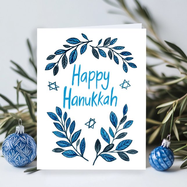 Happy Hanukkah Botanical Watercolor Holiday  Card (Happy Hanukkah Botanical Watercolor Holiday Greeting Card
)