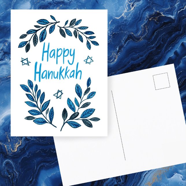 Happy Hanukkah Botanical Watercolor Holiday Postcard (Happy Hanukkah Botanical Watercolor Holiday Postcard
)