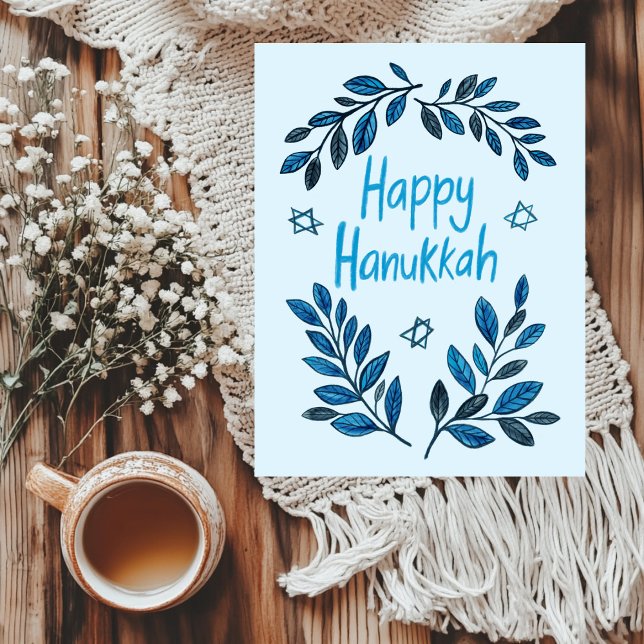 Happy Hanukkah Botanical Watercolor Holiday Postcard (Happy Hanukkah Botanical Garland Watercolor Hand drawn Holiday Postcard
)