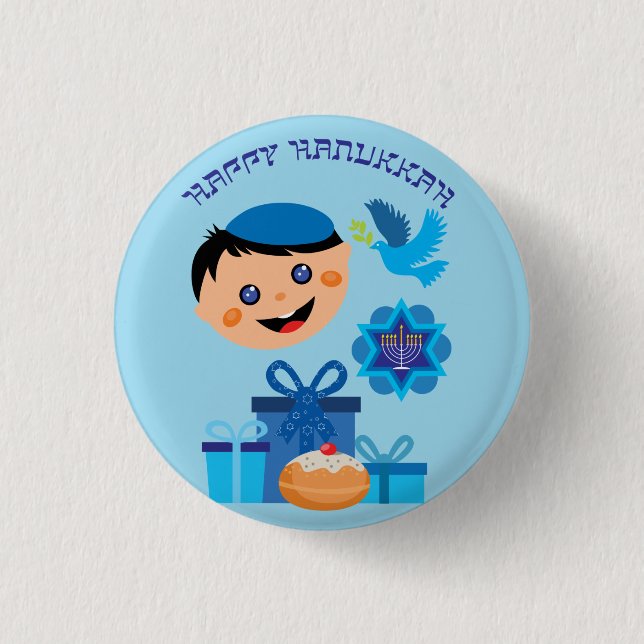 🕎 Happy Hanukkah, boy, Button (Front)