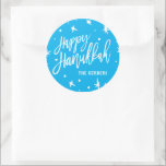 Happy Hanukkah Brush Script Custom Name Classic Round Sticker<br><div class="desc">Great for gifts and gift wrapping this Hanukkah,  use these festive holiday stickers,  personalized with your name. Need help with customization? Email us at hello@christiekelly.com for complimentary assistance.</div>