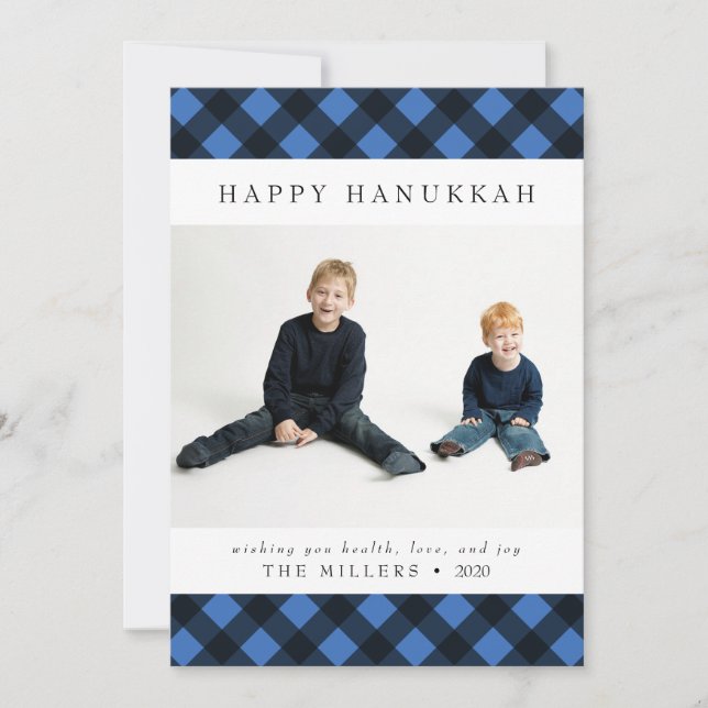 Happy Hanukkah Buffalo Plaid Card for Christmas (Front)