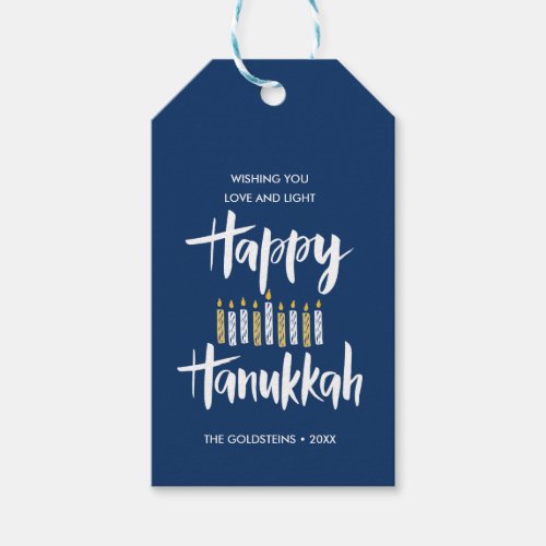 Happy Hanukkah Candles Blue custom  holidays Gift Tags