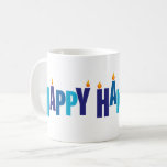 Happy Hanukkah Candles Holiday  Coffee Mug<br><div class="desc">Make Chanukah special and serve your best to family and friends with this decorative Hanukkah mug. The greeting "Happy Hanukkah" is spelled out in blue tonal colors. The letters serve as a menorah with small flames burning on top of nine "candle letters". Available with matching products.</div>