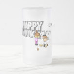 Happy Hanukkah Celebration - Frosted Glass Beer Mug<br><div class="desc">This 3d sign  features "Happy Hanukkah" in the back. A little girl and boy playing with a Dreidel and a bowl of goodies. 2014 was added to the design. These mugs are available in an assortment of styles,  colors and sizes.</div>