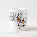 Happy Hanukkah Celebration - Giant Coffee Mug<br><div class="desc">This 3d sign  features "Happy Hanukkah" in the back. A little girl and boy playing with a Dreidel and a bowl of goodies. 2014 was added to the design. These mugs are available in an assortment of styles,  colors and sizes.</div>