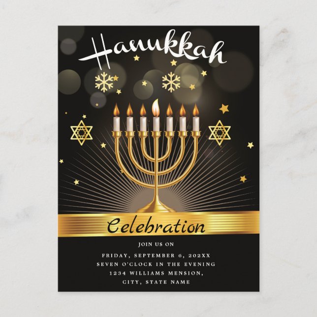 Happy Hanukkah Celebration Party Invitation Postcard (Front)