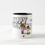 Happy Hanukkah Celebration - Two-Tone Coffee Mug<br><div class="desc">This 3d sign  features "Happy Hanukkah" in the back. A little girl and boy playing with a Dreidel and a bowl of goodies. 2014 was added to the design. These mugs are available in an assortment of styles,  colors and sizes.</div>