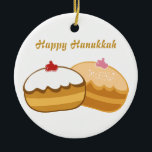 Happy Hanukkah Ceramic Ornament<br><div class="desc">Seasonal Hanukkah Greeting Original Customizable Ornament Design. You may change text fonts,  size and colors,  add or remove text and graphics.</div>