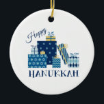 Happy Hanukkah Ceramic Ornament<br><div class="desc">This design is beautiful and bright and fills you to the brim with holiday spirit and is perfect on gifts,  table runners,  kitchen linens,  home decor and on all things Hanukkah!</div>