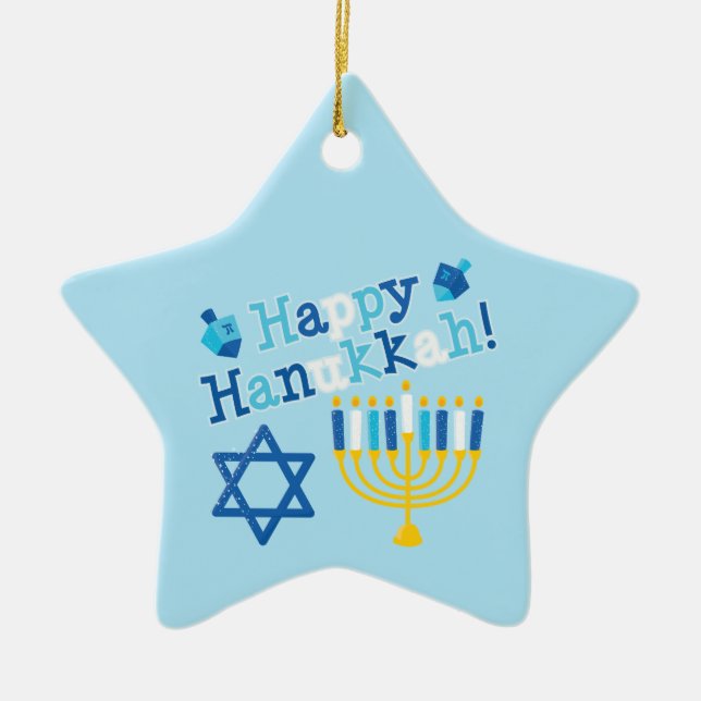 Happy Hanukkah Ceramic Ornament (Front)