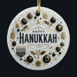 Happy Hanukkah Ceramic Ornament<br><div class="desc">Happy Hanukkah Ceramic Ornament with quote on back
Jewish festival, lasting eight days from the 25th day of Kislev (in December) and commemorating the rededication of the Temple in 165 BC by the Maccabees after its desecration by the Syrians. It is marked by the successive kindling of eight lights.</div>