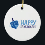 Happy Hanukkah Ceramic Ornament<br><div class="desc">Celebrate Hanukkah with this spinning Dreidel.</div>