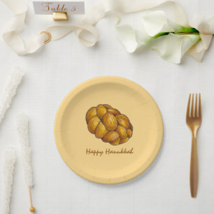 Happy Hanukkah Chanukah Challah Bread Loaf Paper Plates