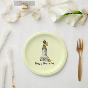 Happy Hanukkah Chanukah Gelt NYC Skyscraper Paper Plates